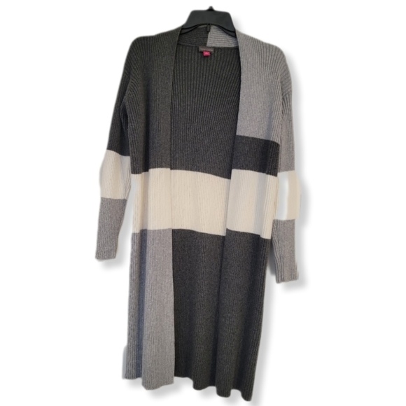 Vince Camuto Sweaters - VINCE CAMUTO Colorblocked Open-Front duster Cardigan small Black, gray, …